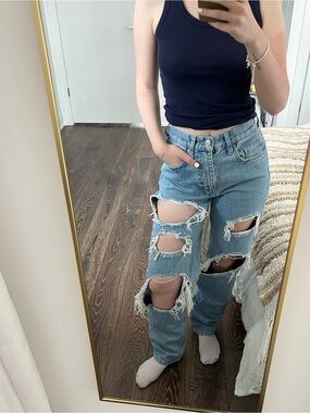 BDG Light Blue Distressed Ripped High-Waisted Baggy Women’s Jeans